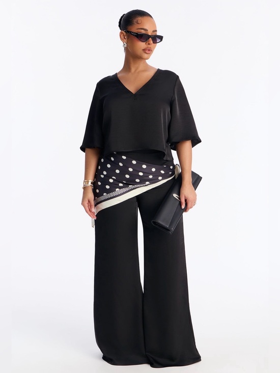 Fashion Nova Pants - Shay Satin 3PC Scarf High-Waist Black Wide-Leg Palazzo Pants for Women
